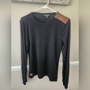 Ralph Lauren Black Long Sleeve Brown Suede Elbow Patches & Zipper Detail WSM